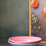 grey & rosy pink pasta plate handmade in india 