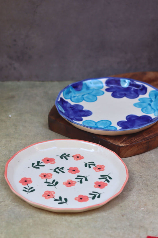 Set of 2 - Blue floral & Poppy Flower Snack plate combo with premium quality material