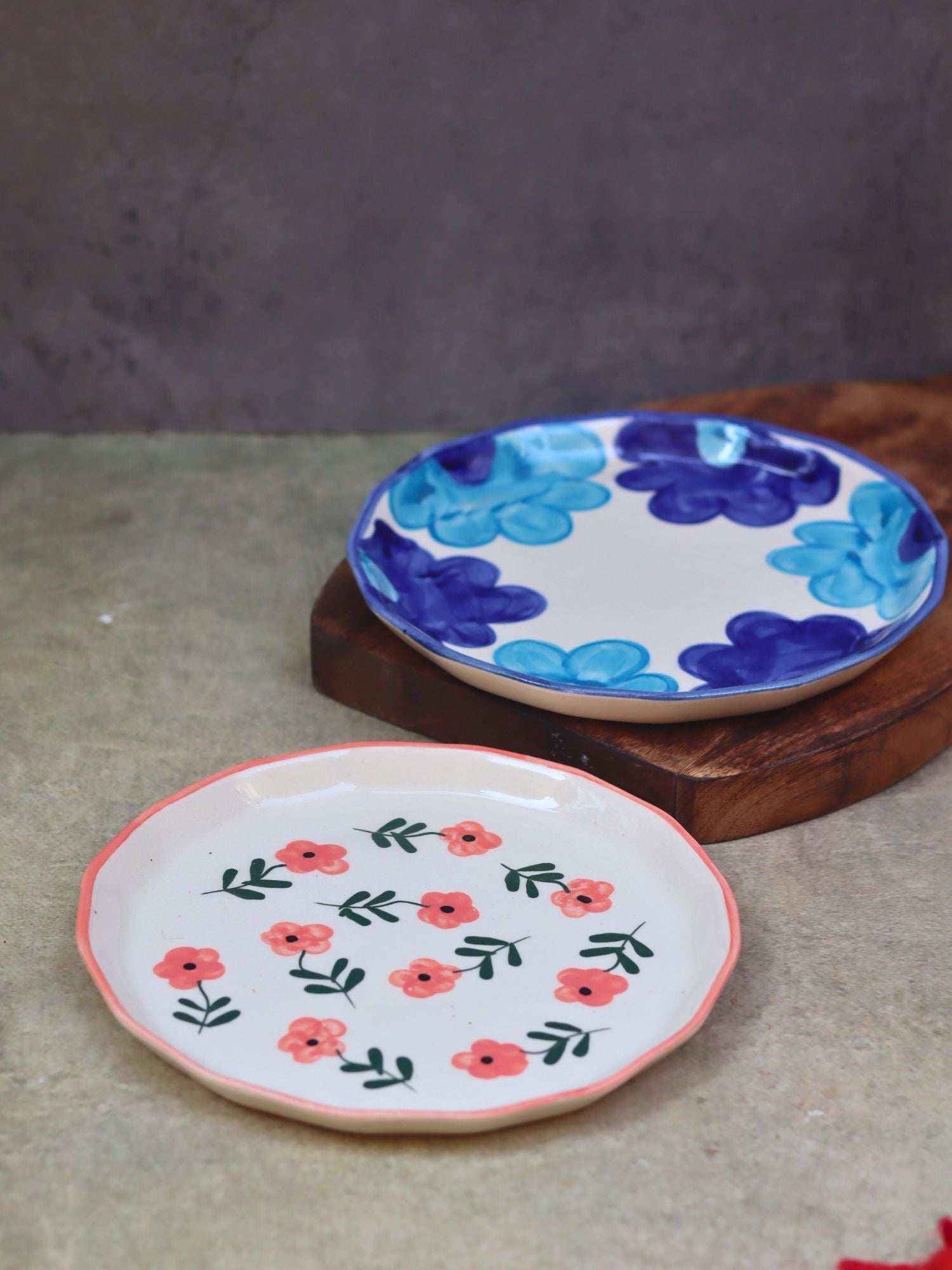 Set of 2 - Blue floral & Poppy Flower Snack plate combo with premium quality material