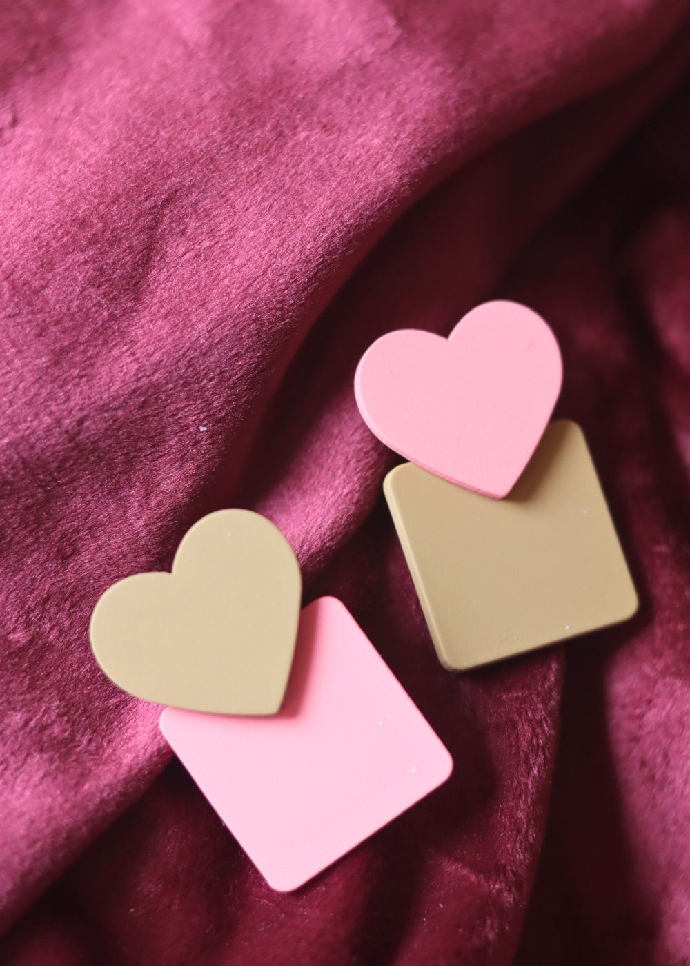Heart Square Earrings made by plastic