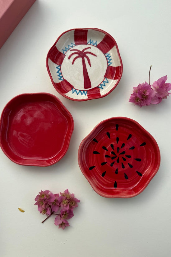 Set of 3 - Red Festive Dessert plates combo made by ceramic