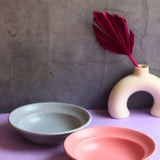 grey & rosy pink pasta plates made by ceramic 