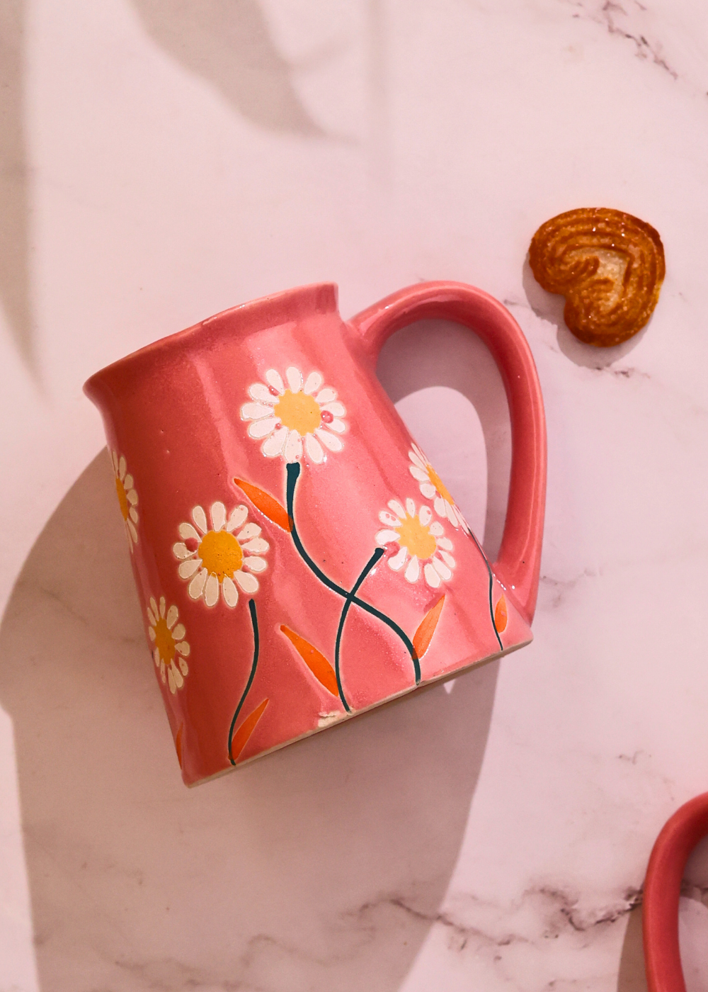 handmade pink mug with beautiful floral print