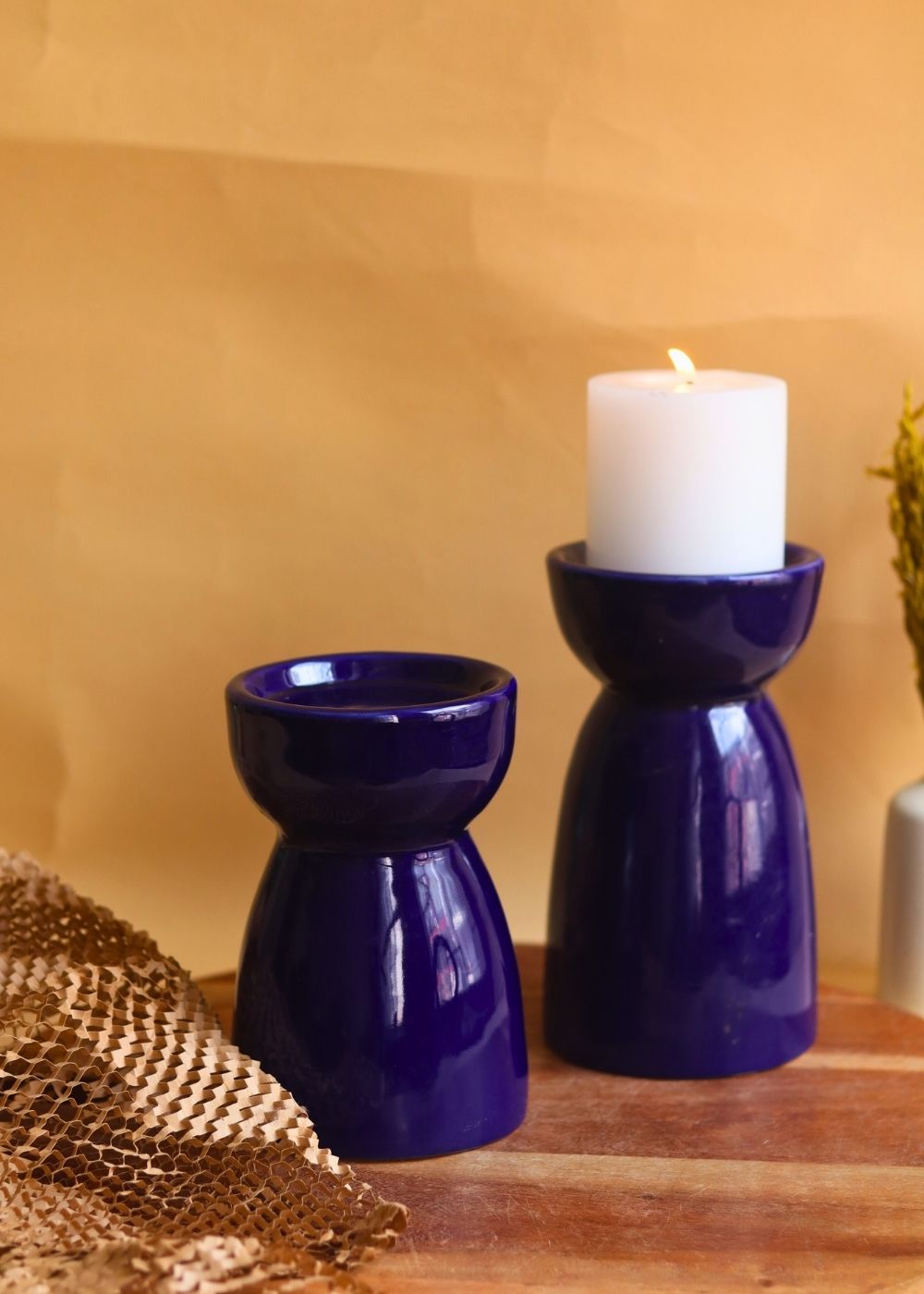 handmade Set of 2 - Royal Blue Pillar Candle Holder