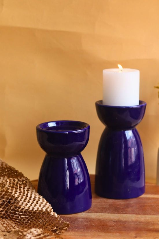 handmade Set of 2 - Royal Blue Pillar Candle Holder