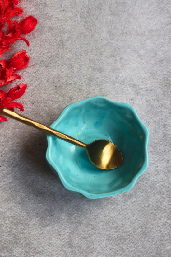 Dinnerware handmade ceramic blue diamond bowl with spoon