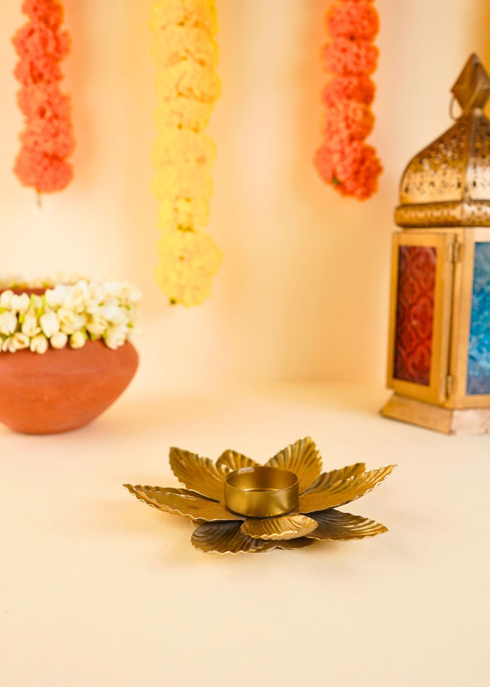 Golden Flower Tea Light Holder handmade in india