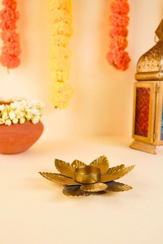 Golden Flower Tea Light Holder handmade in india