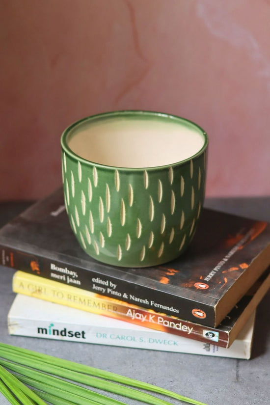 Etching Green Planter handmade in india