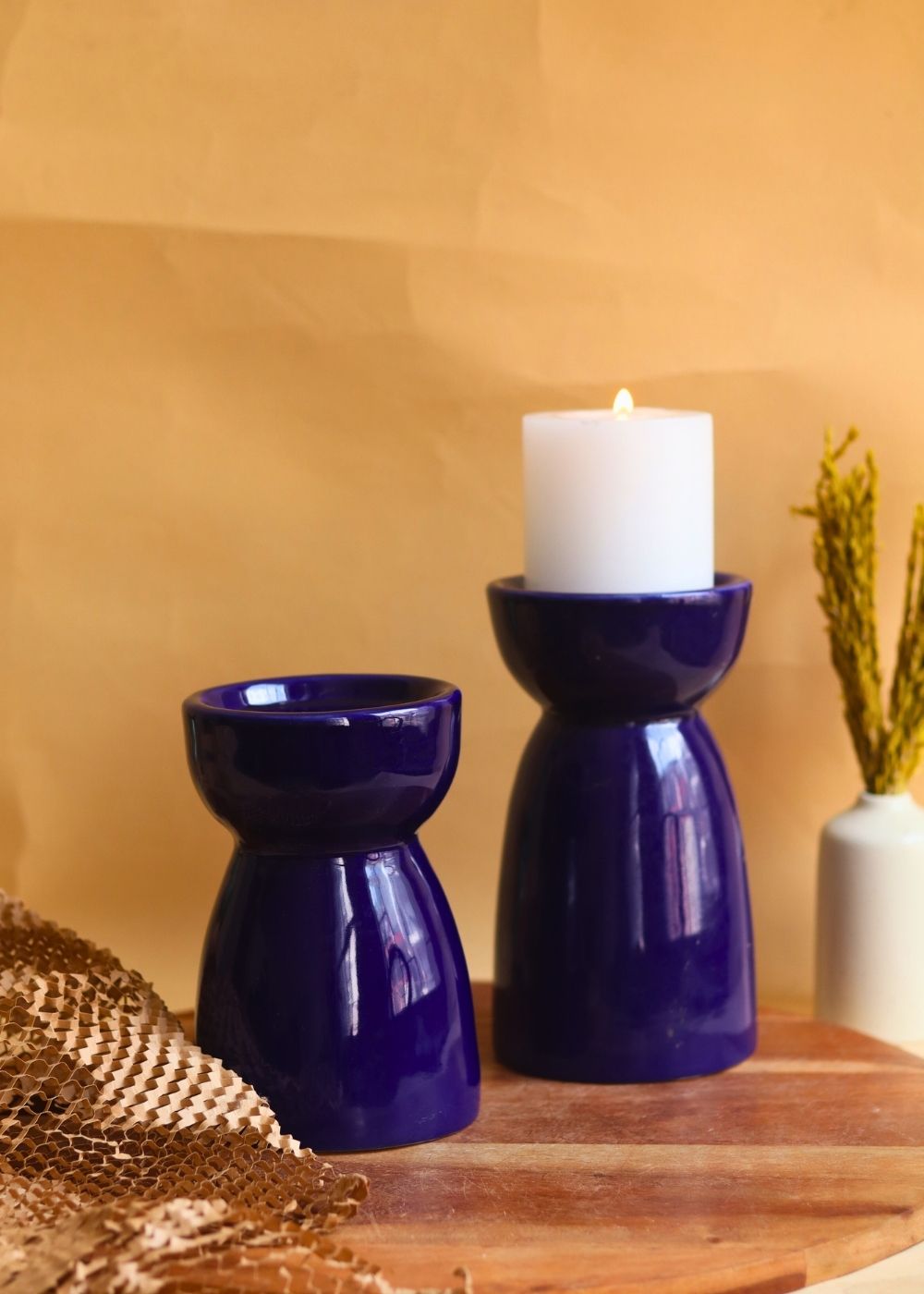 Set of 2 - Royal Blue Pillar Candle Holder handmade in india