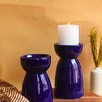 Set of 2 - Royal Blue Pillar Candle Holder handmade in india