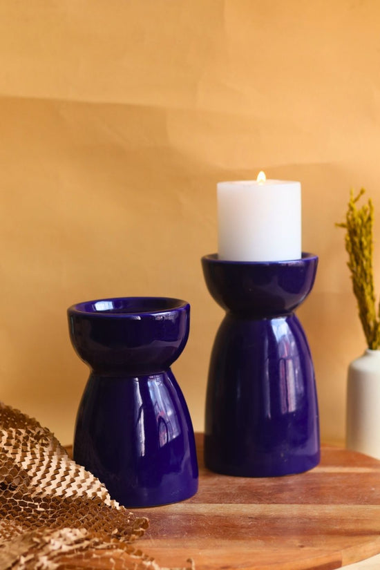 Set of 2 - Royal Blue Pillar Candle Holder handmade in india