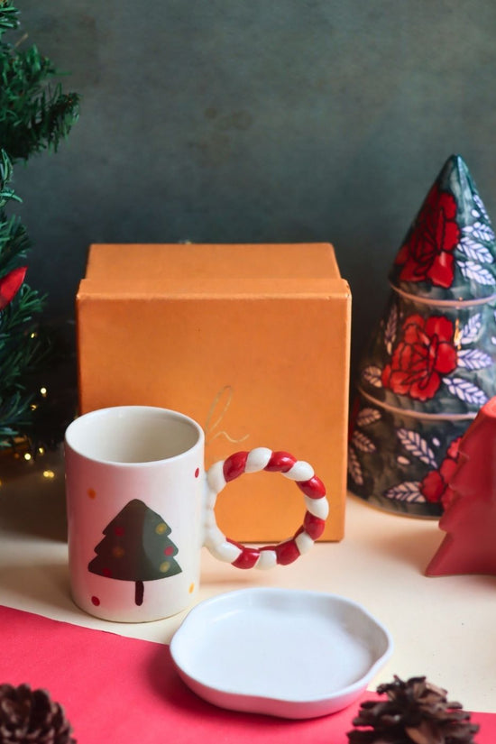 The OG Christmas Mug & White Handmade Dessert Plate in a Gift Box handmade in india