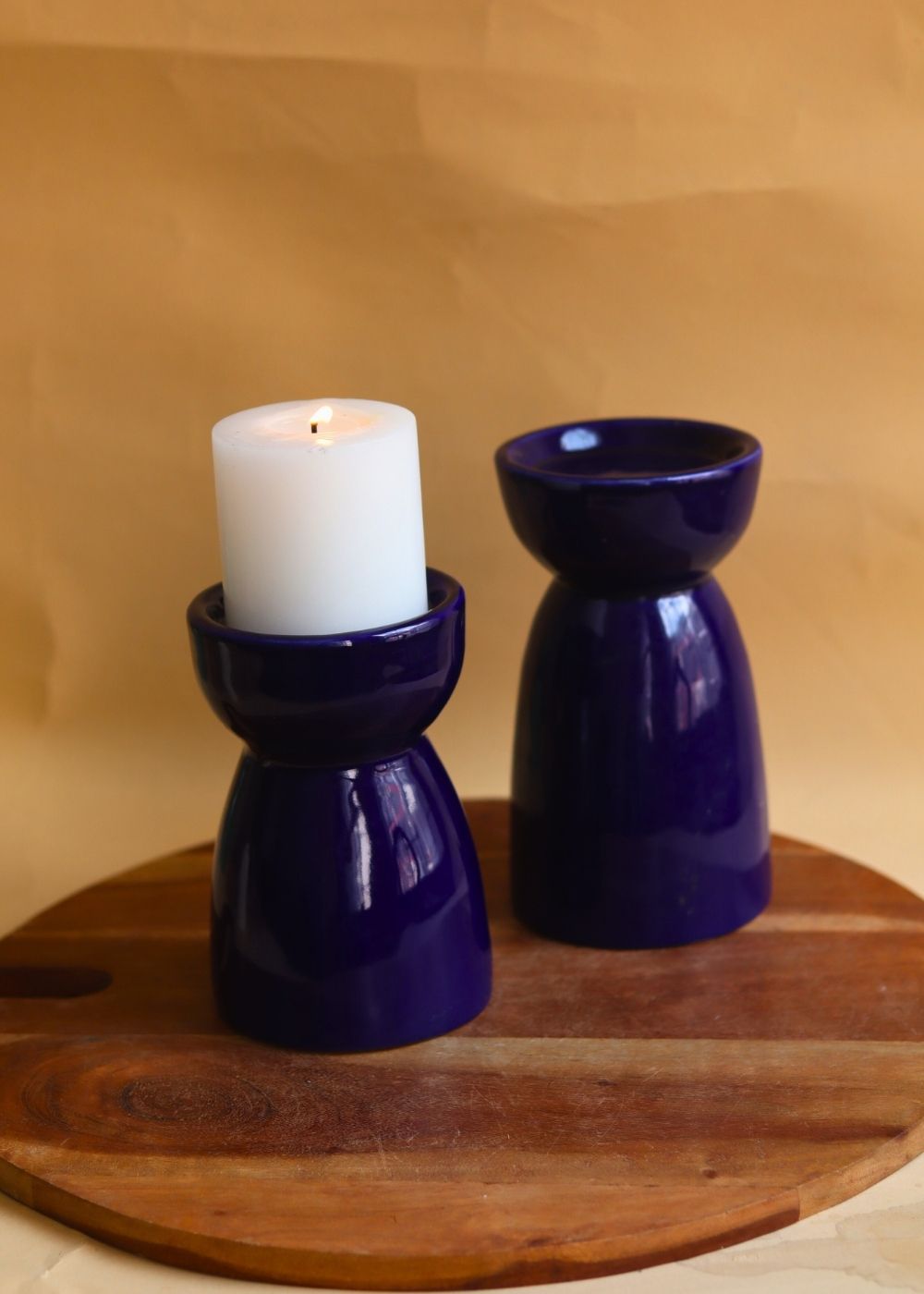 Set of 2 - Royal Blue Pillar Candle Holder with premium quality material