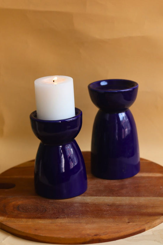 Set of 2 - Royal Blue Pillar Candle Holder with premium quality material