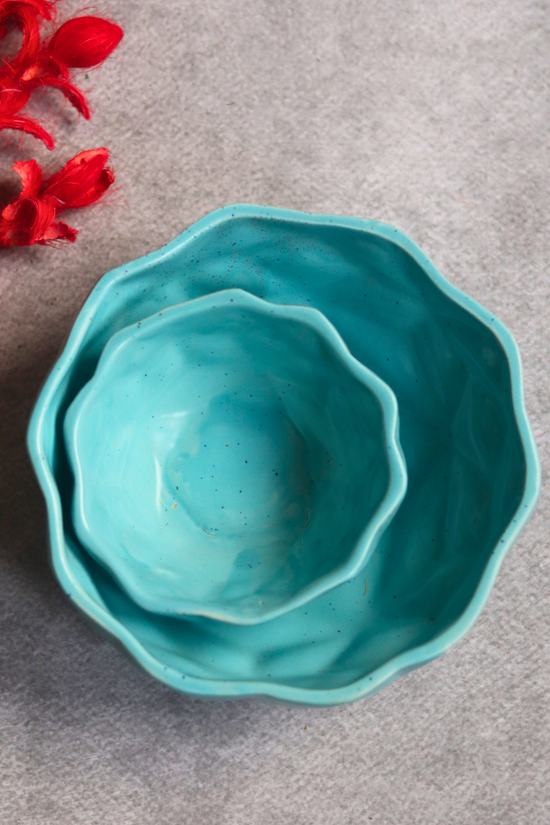 Set of two bowls handmade ceramic skyblue color