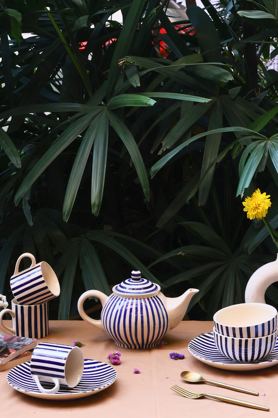 thin stripes Mug, bowl, plate & kettle set