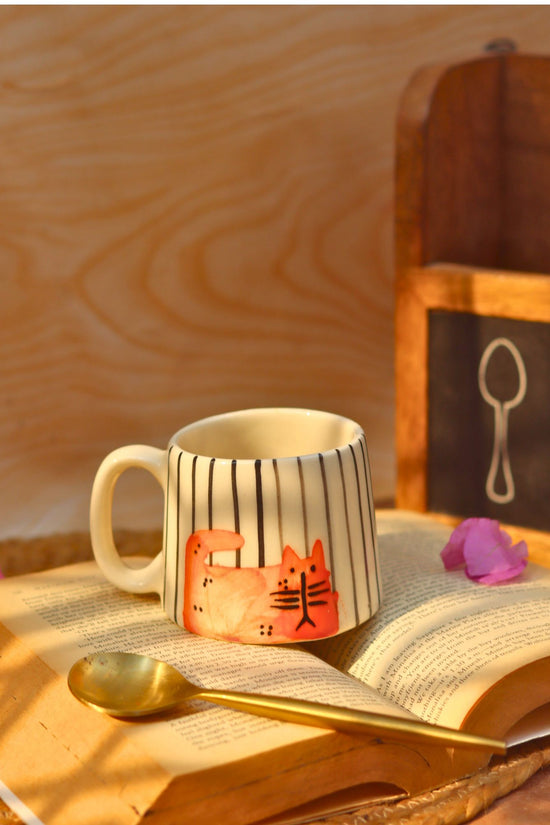 Stripey Kitty Mug handmade in India