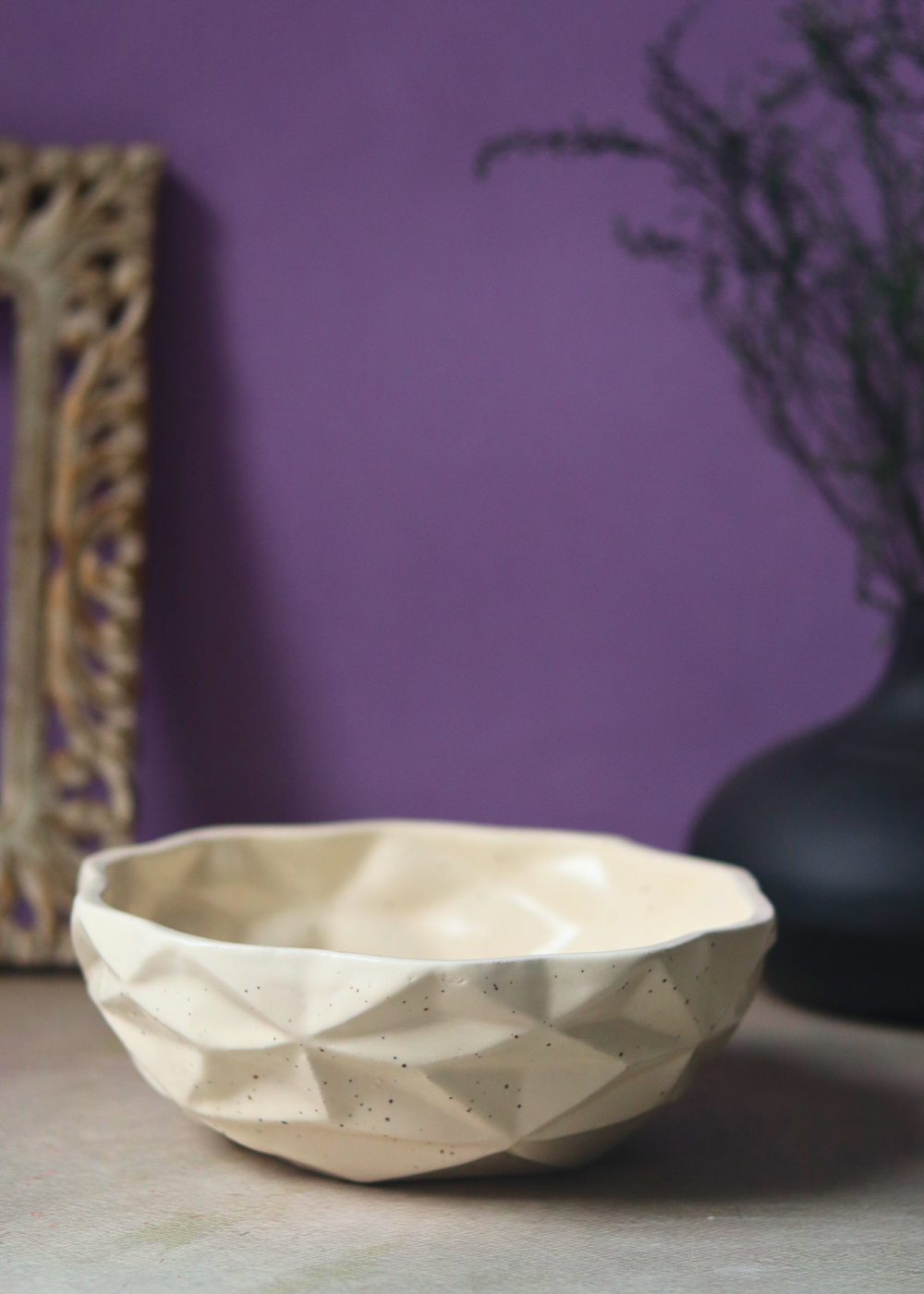 Handmade ceramic white diamond bowl - large