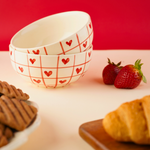 little heart in red chequered heart bowl