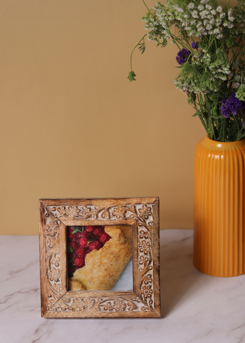 carved floral square frame made by wooden