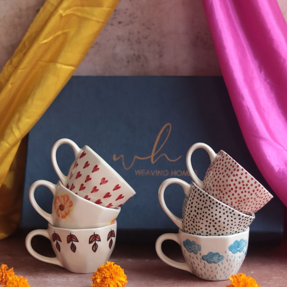 Set of 6 Dreamy Delight Mugs (for the price of 5) Diwali Gift Box handmade in india