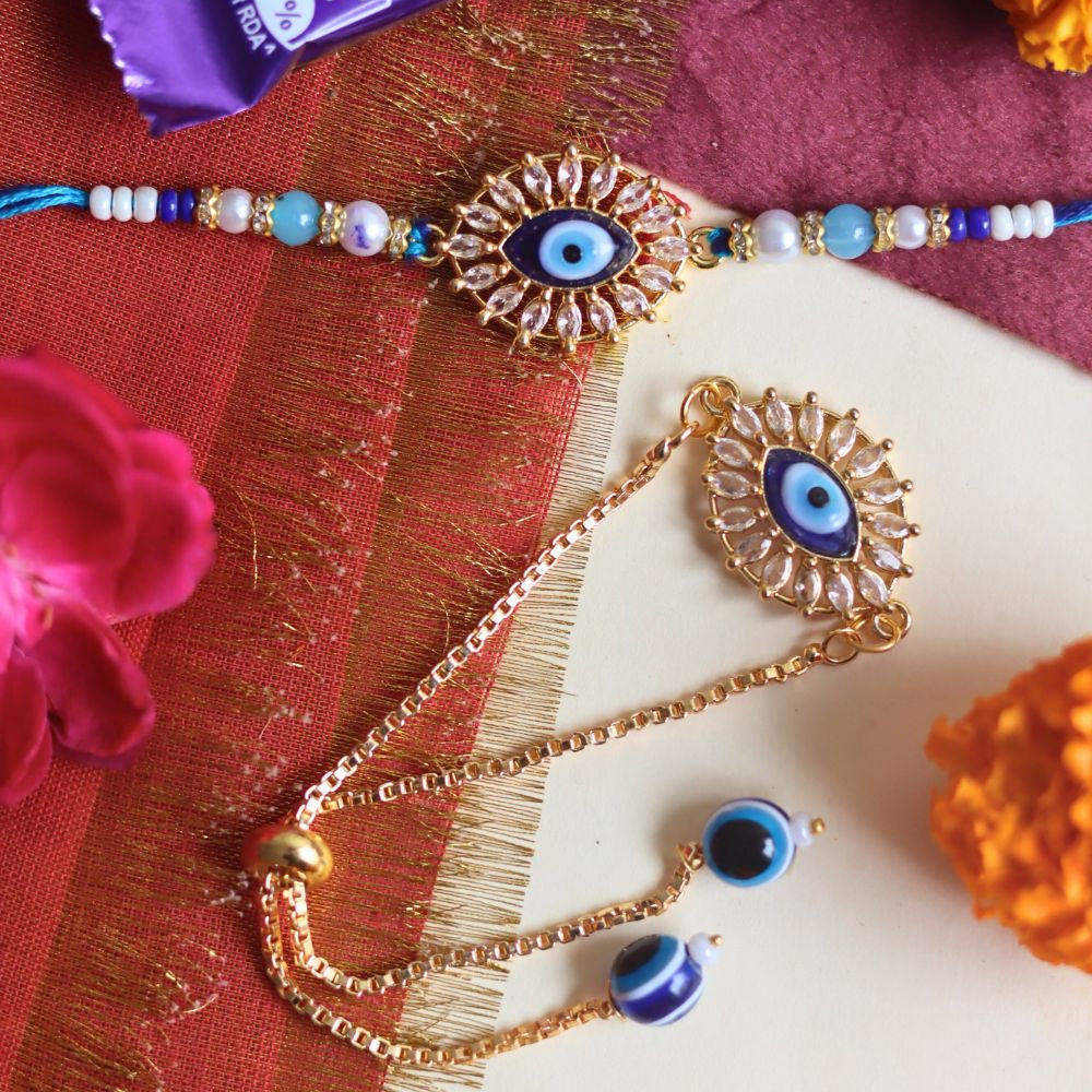 Elegant Oval Evil Eye Bhaiya Bhabhi Rakhi for your bhaiya  & Bhabhi