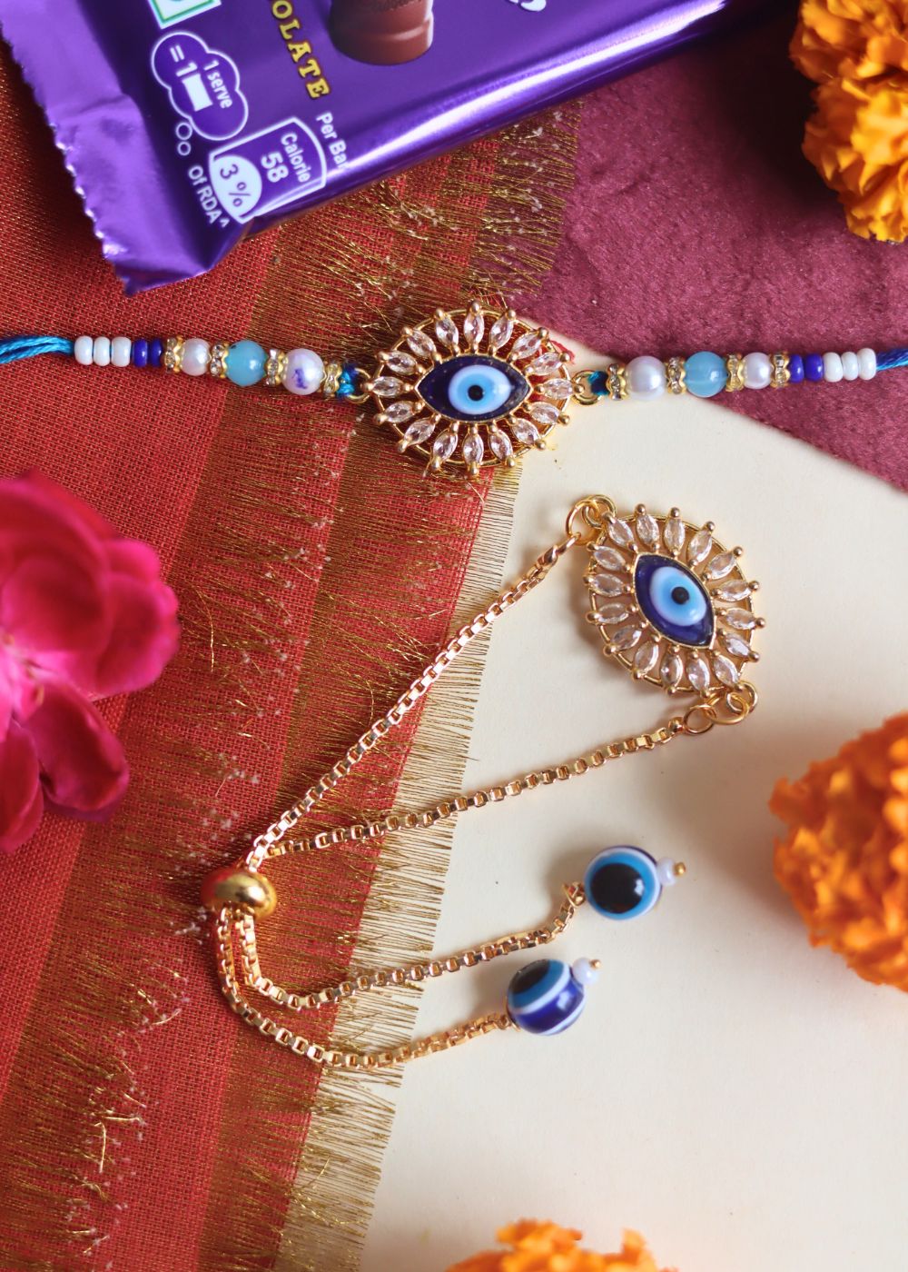 Elegant Oval Evil Eye Bhaiya Bhabhi Rakhi for your bhaiya  & Bhabhi