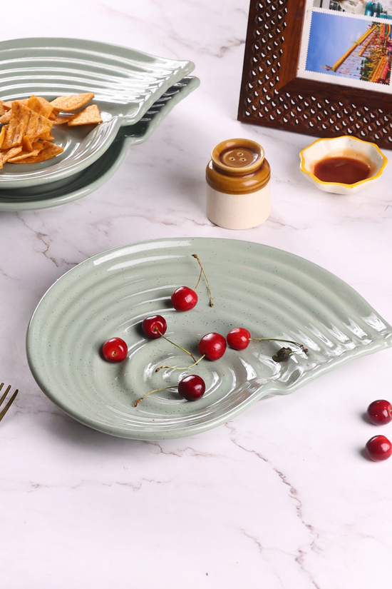 Sage green shell platter made with ceramic 