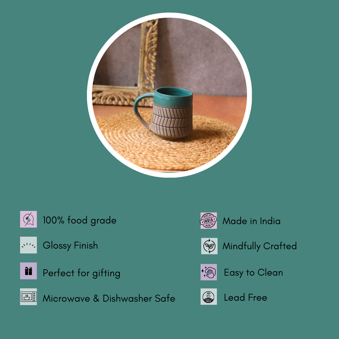 teal chevron mug with details 