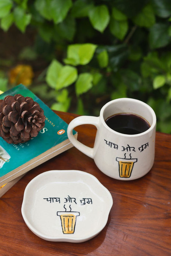 Chai or Tum Mug & Handmade Dessert Plate - The Chai Lovers Edit handmade in india
