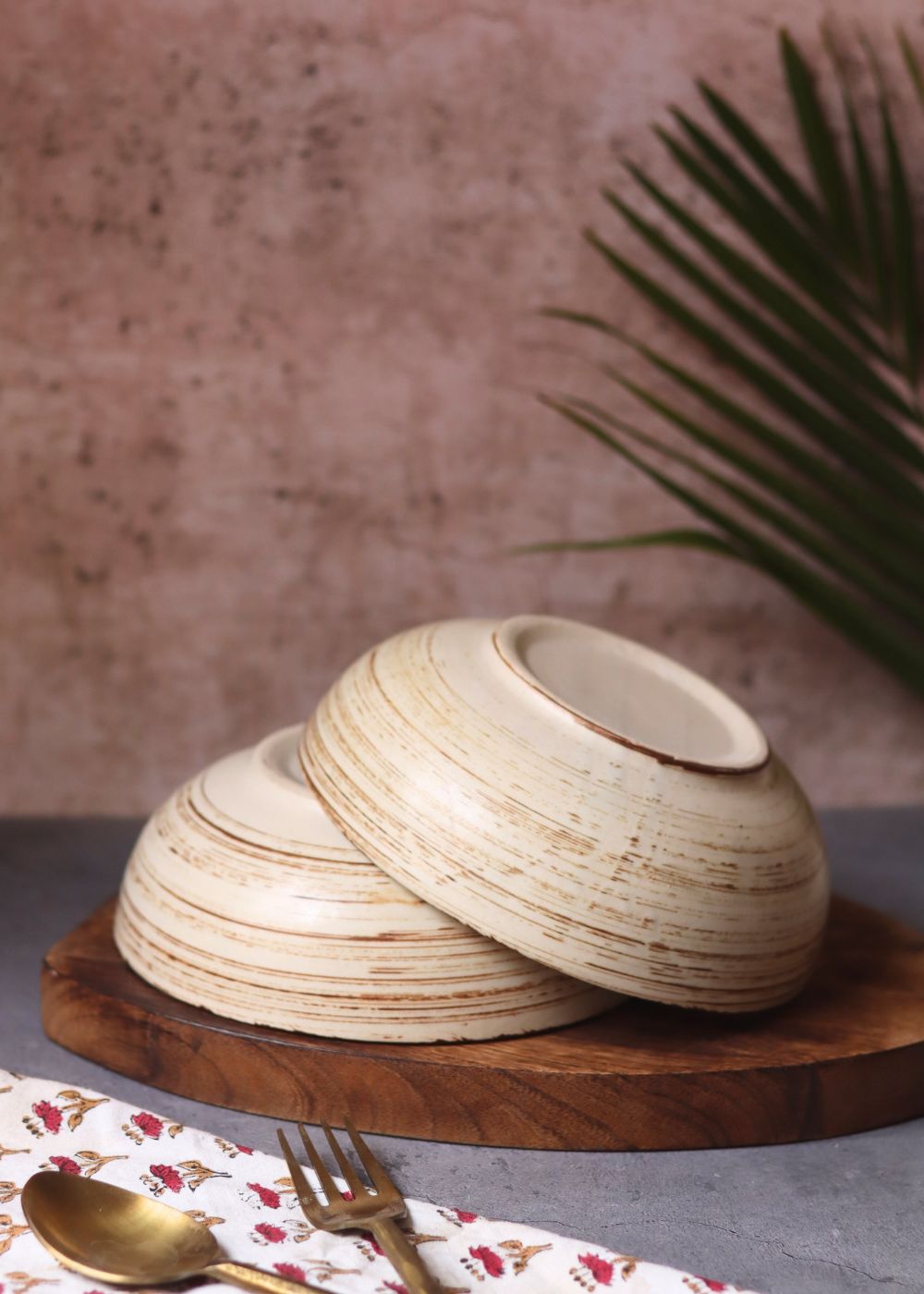 Brown & White Curry Bowl - (Set of 4 - GET 2 FREE) handmade in india