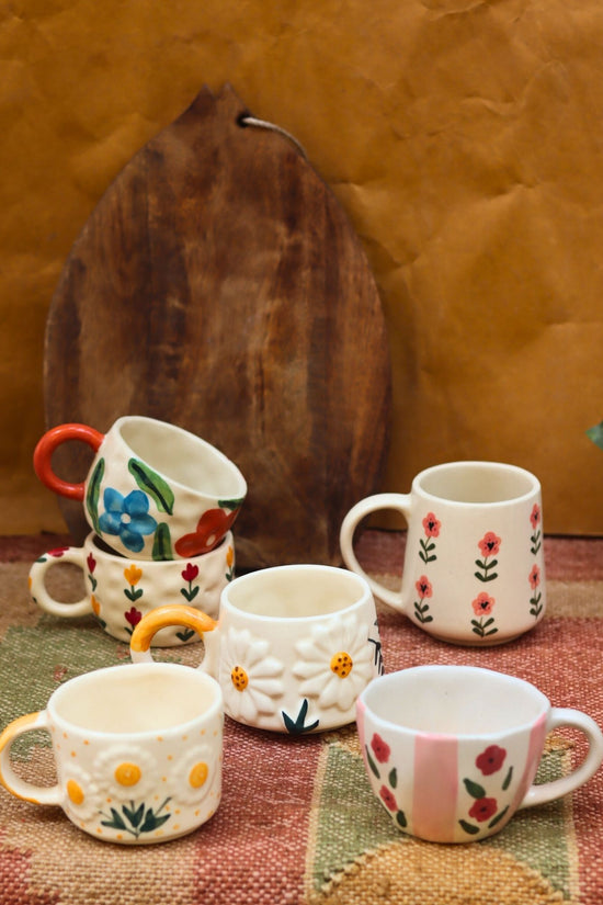 Set of 6 Modern Ceramic Mugs combo (for the price of 5) handmade in India