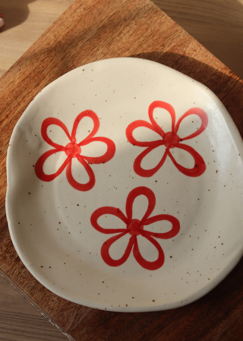 Red Bloom Plate Handmade Ceramic