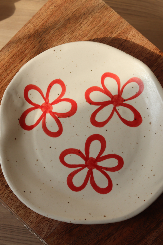Red Bloom Plate Handmade Ceramic
