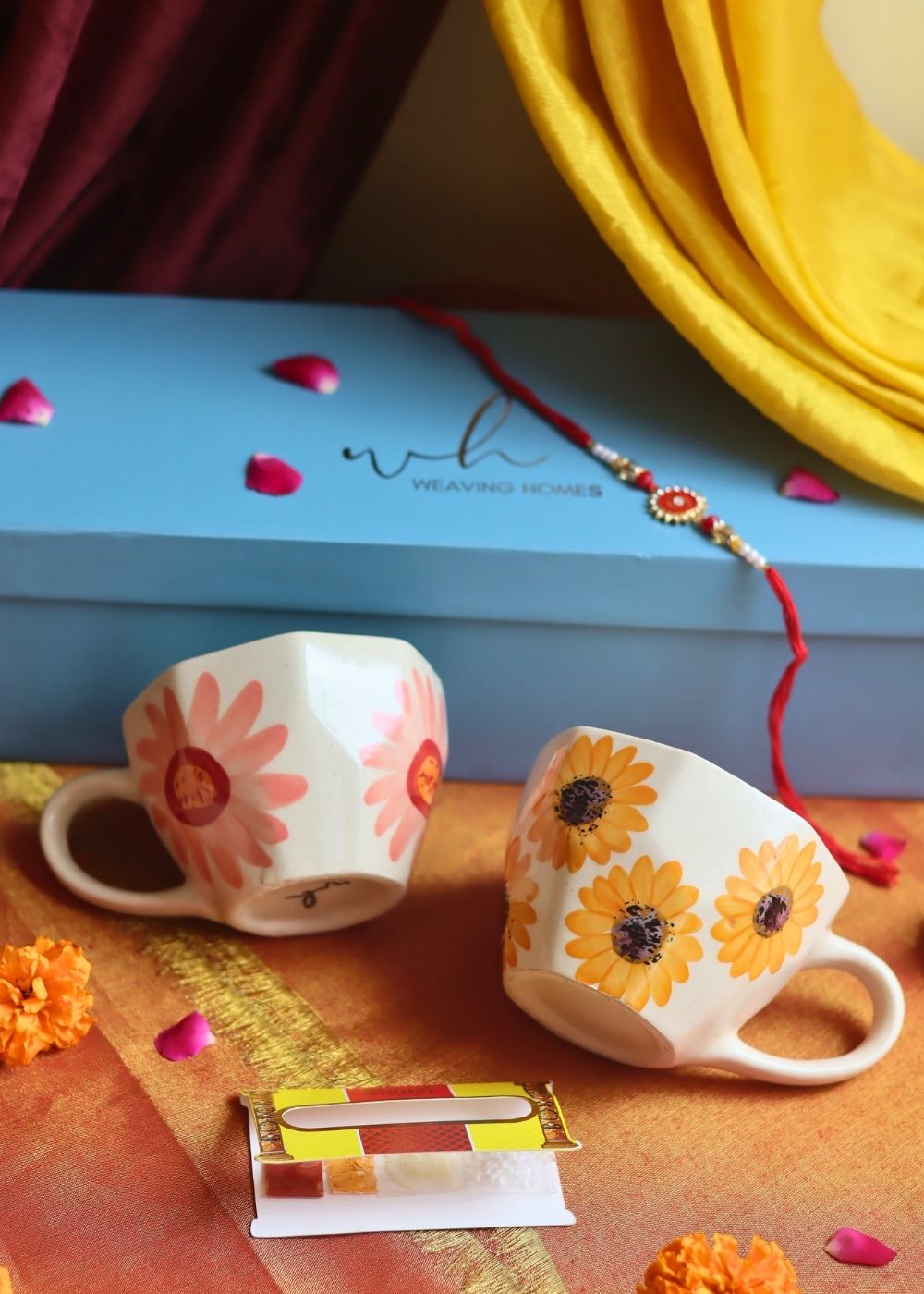 Surajmukhi & Flower Mug Rakhi Gift Box made with premium quality material