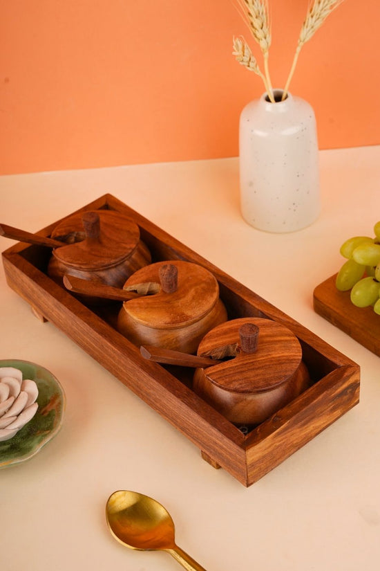 wooden Achaar jar set with premium wood