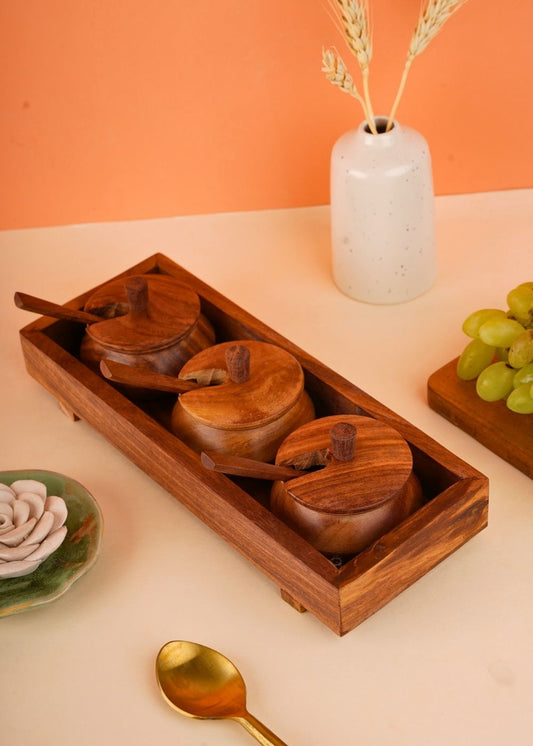 wooden Achaar jar set with premium wood