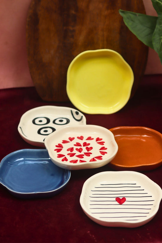 Lead free Set of 6 {Hearts & Neutrals} Handmade Dessert Plates (For the price of 5)