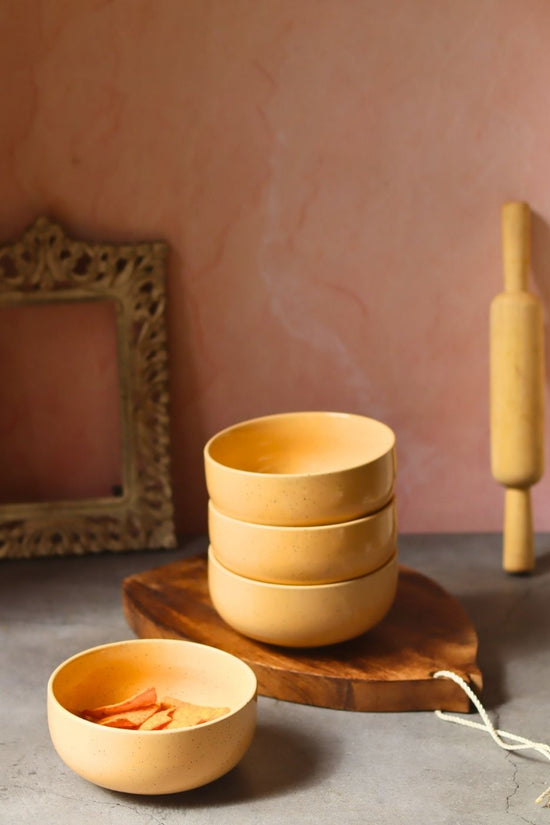 Handmade Butter Yellow Ceramic Bowl - Set of 4