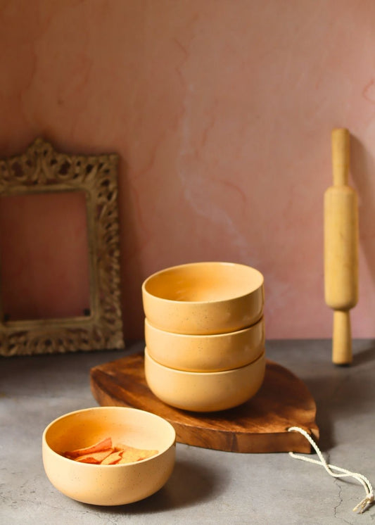 Handmade Butter Yellow Ceramic Bowl - Set of 4