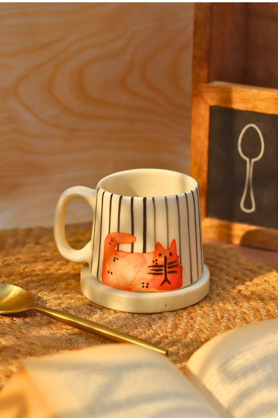 Stripey Kitty Mug made by ceramic