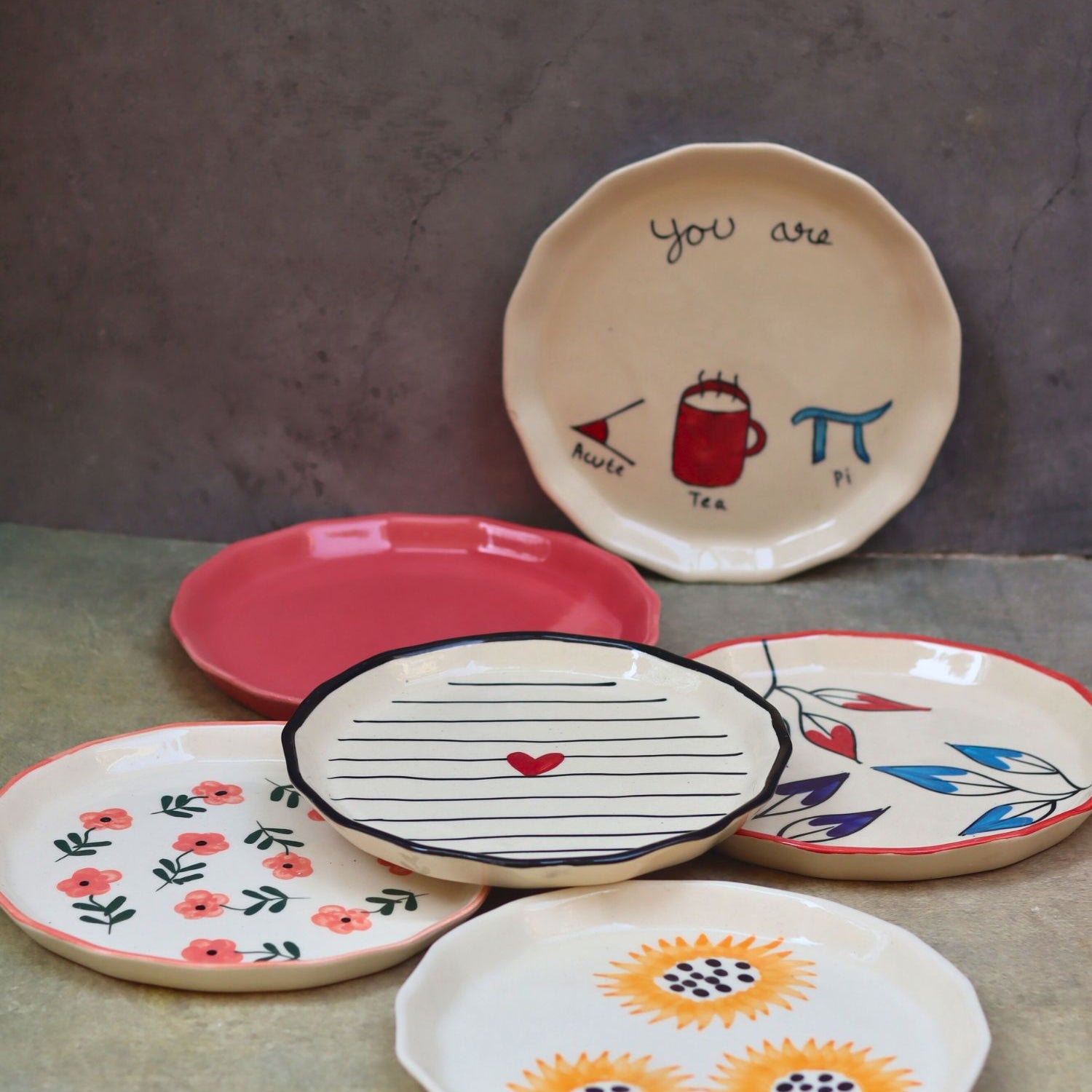 Set of 6 Snack & Serve Plates Combo (for the price of 5) made by ceramic
