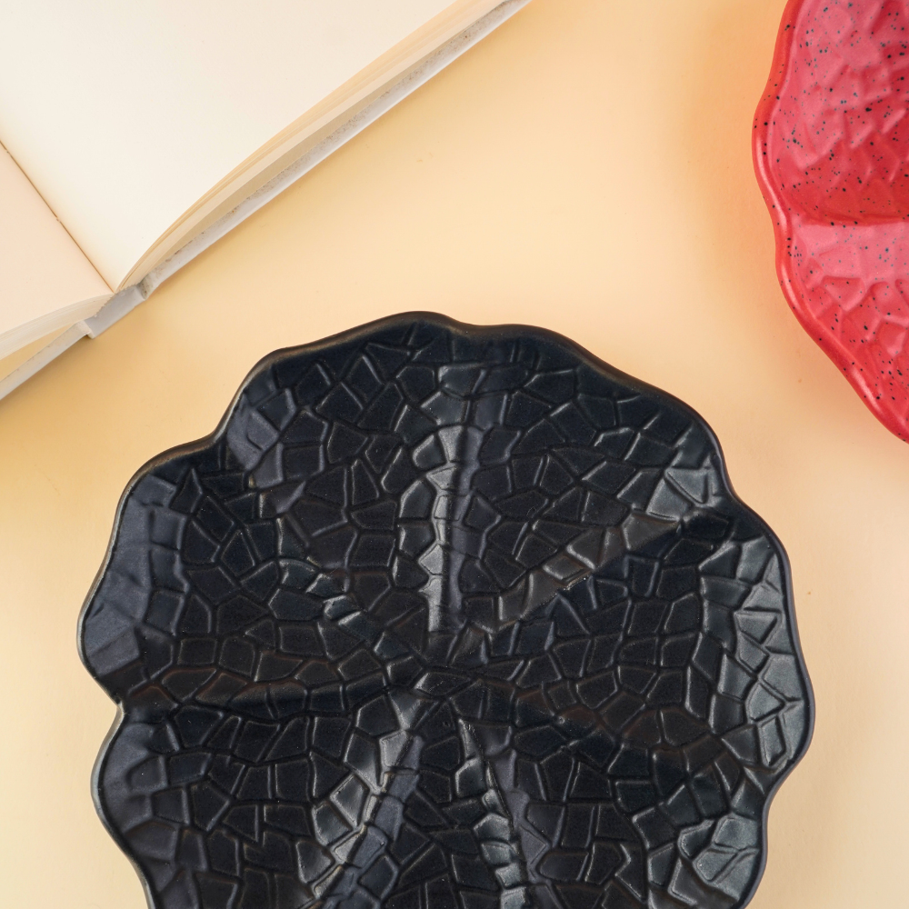black cabbage snack plate made by ceramic 