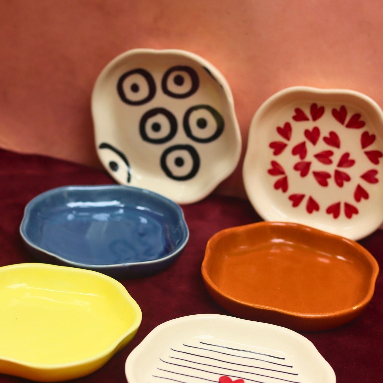 Set of 6 {Hearts & Neutrals} Handmade Dessert Plates (For the price of 5) made by ceramic