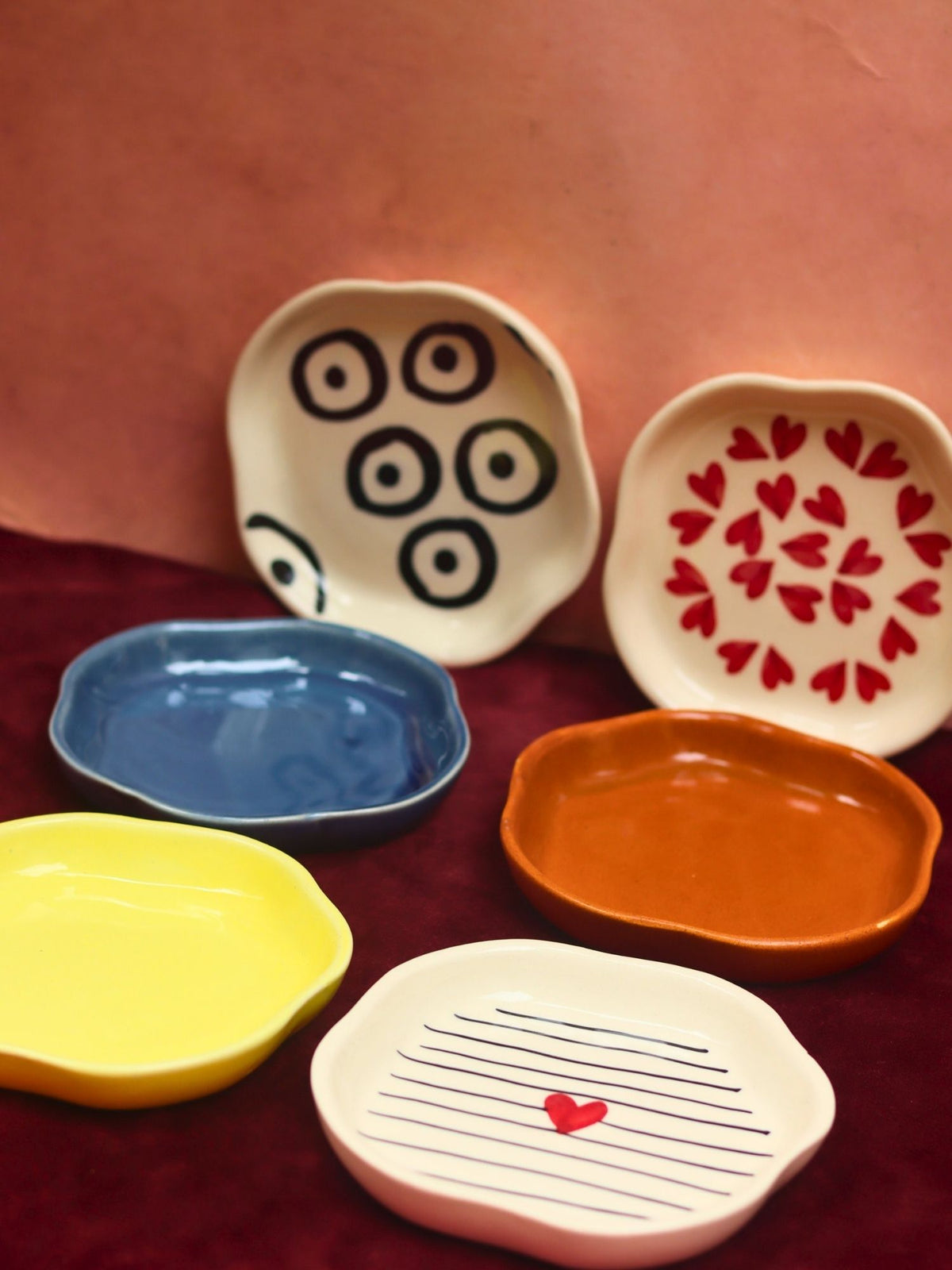 Set of 6 {Hearts & Neutrals} Handmade Dessert Plates (For the price of 5) made by ceramic