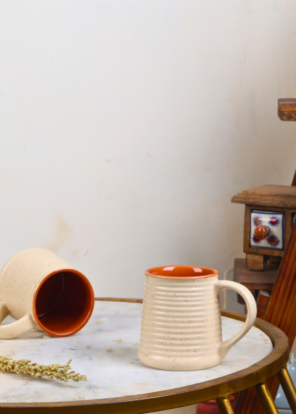 white & rust speckled coffee mug- tall