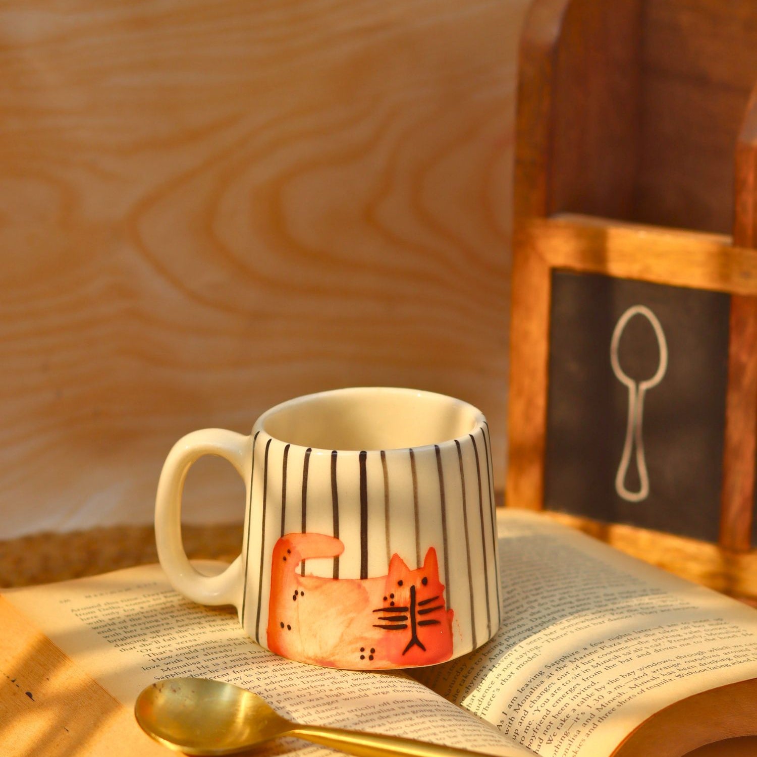 Handmade Stripey Kitty Mug