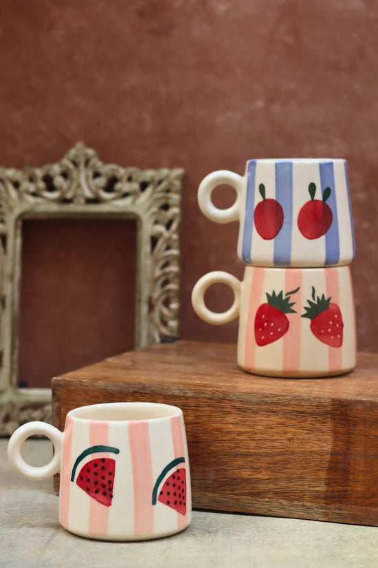 handmade Set of 3 Berry & Melon Mugs combo