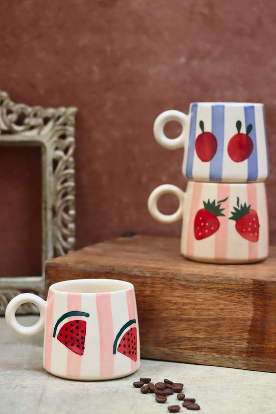 Set of 3 Berry & Melon Mugs combo made by ceramic